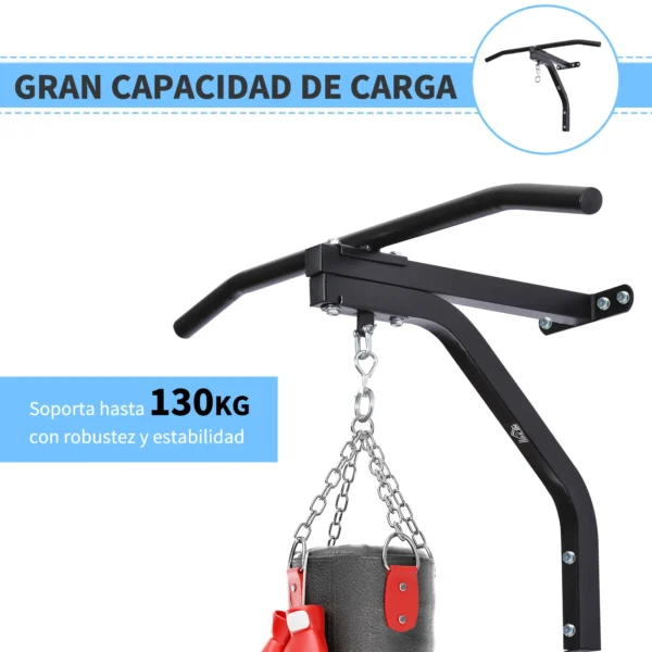 Barra de Dominadas para Pared de Acero 2 en 1 Soporte de Saco de Boxeo para Entrenamiento en Hogar Oficina Gimnasio Carga Máx. 130 kg 93x47x51 cm Negro - Imagen 11