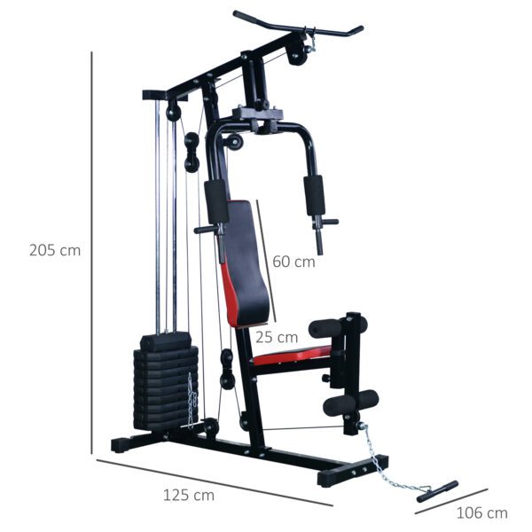 Multiestación de Musculación Máquina Entrenamiento con Estribo para Piernas Poleas y Placas de Peso de 45 kg para Ejercicios de Hombros Espalda Brazos Acero 125x106x205 cm Negro - Imagen 6