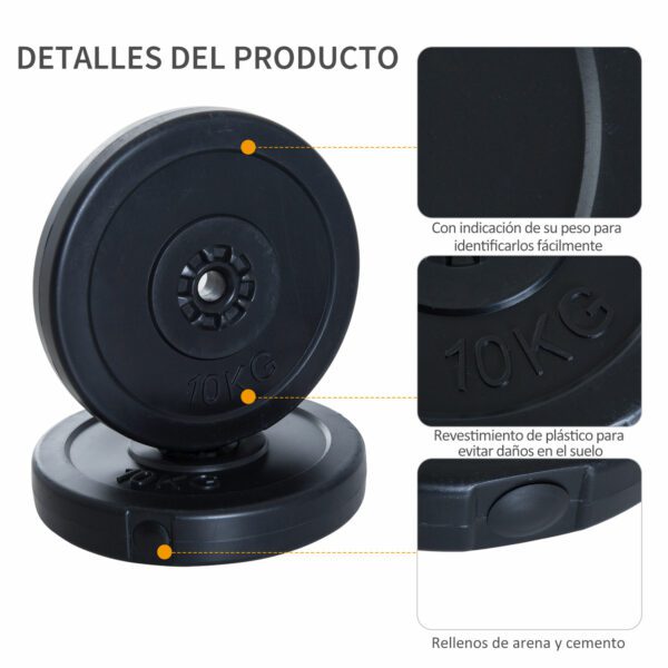 Juego de 4 Discos de Pesas de 5 kg y 10 kg con Orificio de Ø25 mm para Entrenamiento de Fuerza Levantamiento de Pesas Negro - Imagen 7