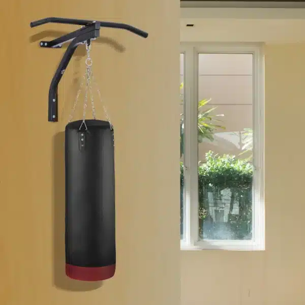 Barra de Dominadas para Pared de Acero 2 en 1 Soporte de Saco de Boxeo para Entrenamiento en Hogar Oficina Gimnasio Carga Máx. 130 kg 93x47x51 cm Negro - Imagen 14
