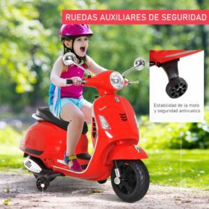 Moto Eléctrica VESPA Faros Música 2 Ruedas Auxiliares +3 Años 108x49x75 cm