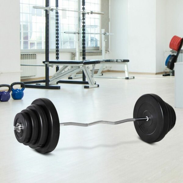 Juego de Pesas 70 kg con Barra Curvada de Acero y 8 Discos para Entrenamiento Culturismo en Gimnasio Casa 140x38,5x38,5 cm Negro