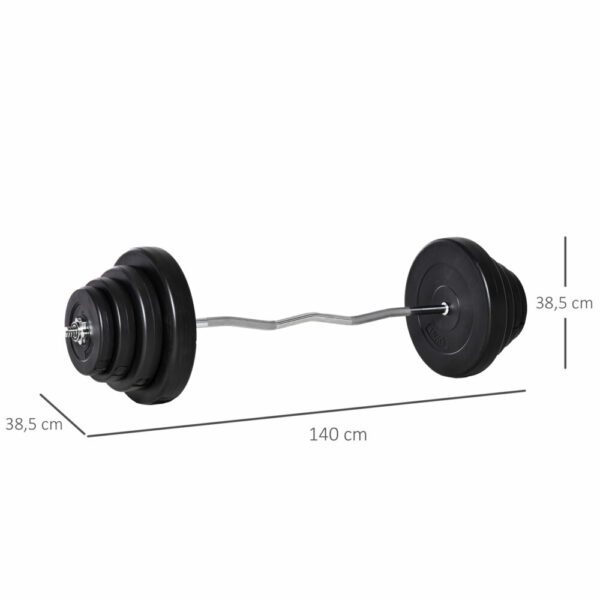 Juego de Pesas 70 kg con Barra Curvada de Acero y 8 Discos para Entrenamiento Culturismo en Gimnasio Casa 140x38,5x38,5 cm Negro - Imagen 7