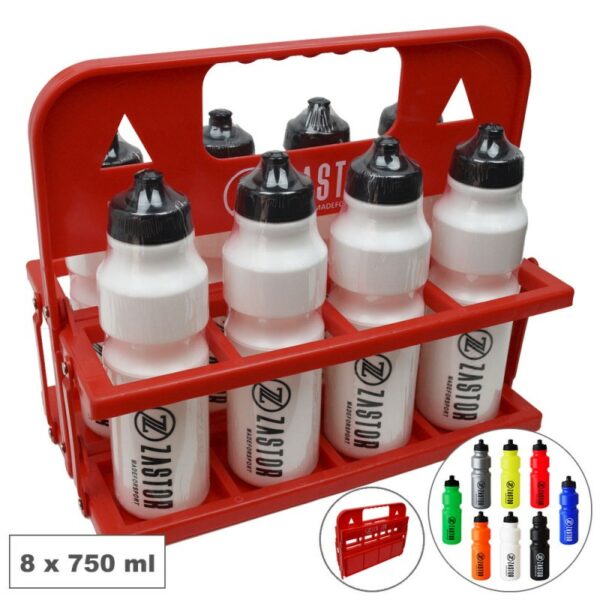 Pack 8 Botellas 750 ml Blanco con Portabotellas Plegable Rojo MOE-8