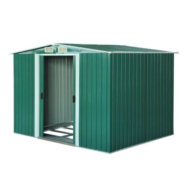 Cobertizo de Jardín 258x206x178 cm 5,3m² Caseta de Acero Galvanizado con Puertas Correderas y Ventilaciones para Almacenamiento de Herramientas Jardinería Verde - Imagen 9