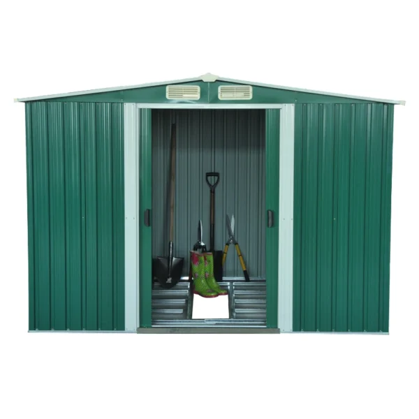 Cobertizo de Jardín 258x206x178 cm 5,3m² Caseta de Acero Galvanizado con Puertas Correderas y Ventilaciones para Almacenamiento de Herramientas Jardinería Verde - Imagen 3