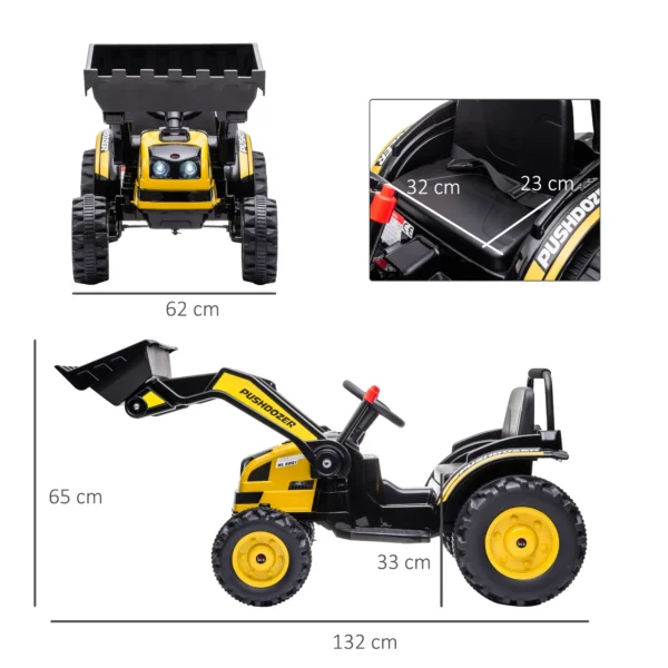 Tractor Excavadora Eléctrico para Niños de +3 Años Vehículo Infantil con Batería 6V Pala Música y Luces Velocidad de 2 Niveles 132x62x65 cm Negro y Amarillo - Imagen 10