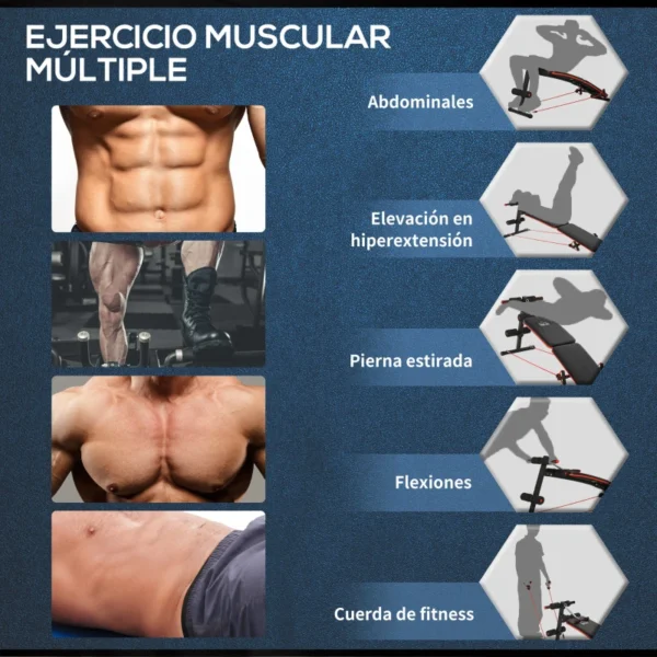 Banco de Sentadillas Banco Abdominales Plegable Ajustable en Altura con Soporte Poplíteo Regulable Ideal Hogar y Gimnasio 51x137x50-66 cm Negro - Imagen 6
