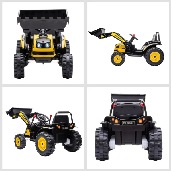 Tractor Excavadora Eléctrico para Niños de +3 Años Vehículo Infantil con Batería 6V Pala Música y Luces Velocidad de 2 Niveles 132x62x65 cm Negro y Amarillo - Imagen 6