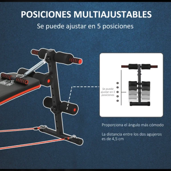 Banco de Sentadillas Banco Abdominales Plegable Ajustable en Altura con Soporte Poplíteo Regulable Ideal Hogar y Gimnasio 51x137x50-66 cm Negro - Imagen 5