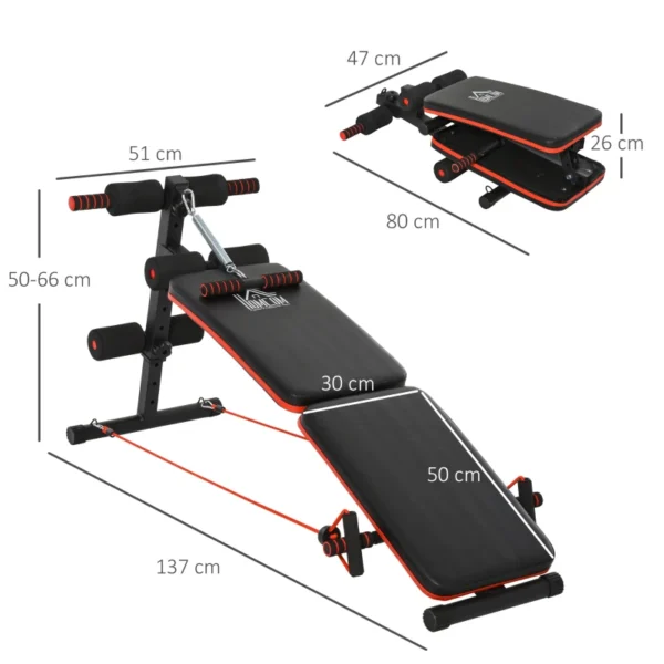 Banco de Sentadillas Banco Abdominales Plegable Ajustable en Altura con Soporte Poplíteo Regulable Ideal Hogar y Gimnasio 51x137x50-66 cm Negro - Imagen 7