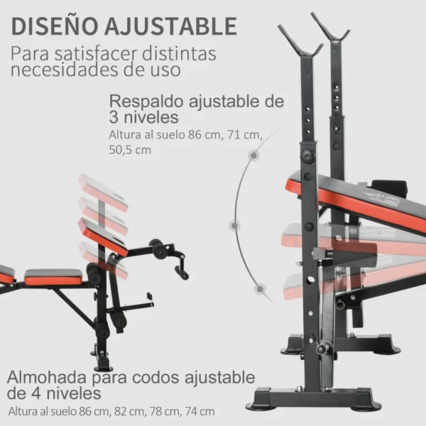 Banco de Pesas Multifuncional Banco de Musculación con Respaldo Ajustable Soporte de Barras para Fitness Entrenamiento Completo 105x150x112 cm Negro - Imagen 5