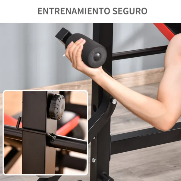 Banco de Pesas Multifuncional Banco de Musculación con Respaldo Ajustable Soporte de Barras para Fitness Entrenamiento Completo 105x150x112 cm Negro - Imagen 6