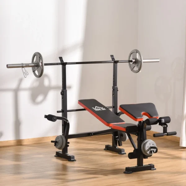 Banco de Pesas Multifuncional Banco de Musculación con Respaldo Ajustable Soporte de Barras para Fitness Entrenamiento Completo 105x150x112 cm Negro - Imagen 10