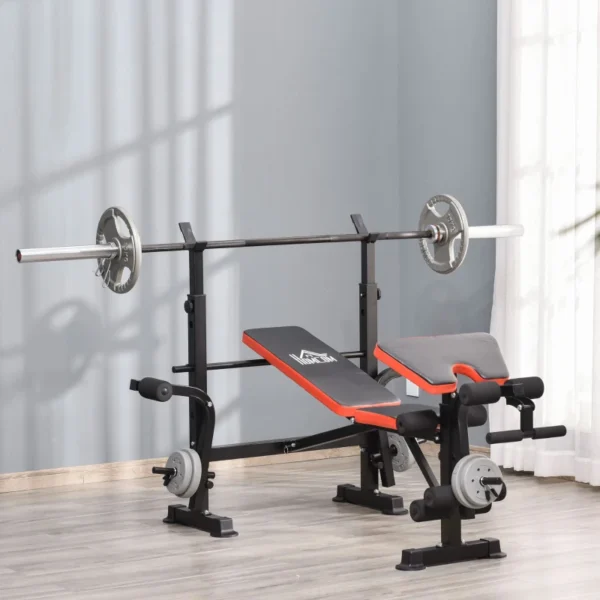 Banco de Pesas Multifuncional Banco de Musculación con Respaldo Ajustable Soporte de Barras para Fitness Entrenamiento Completo 105x150x112 cm Negro