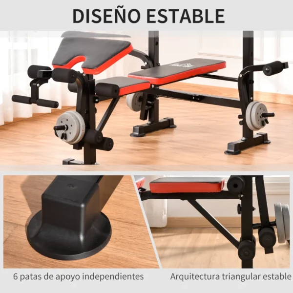 Banco de Pesas Multifuncional Banco de Musculación con Respaldo Ajustable Soporte de Barras para Fitness Entrenamiento Completo 105x150x112 cm Negro - Imagen 4