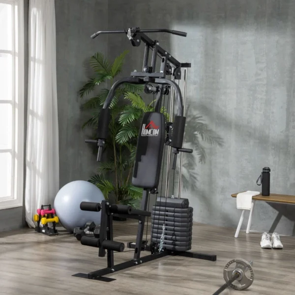 Multiestación Máquina de Musculación con Estribo para Piernas Placas de Peso de 45 kg Carga Max. 110 kg para Entrenamiento Fitness en Hogar Gimnasio 135x103x210 cm Negro - Imagen 3