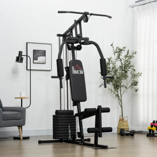 Multiestación Máquina de Musculación con Estribo para Piernas Placas de Peso de 45 kg Carga Max. 110 kg para Entrenamiento Fitness en Hogar Gimnasio 135x103x210 cm Negro