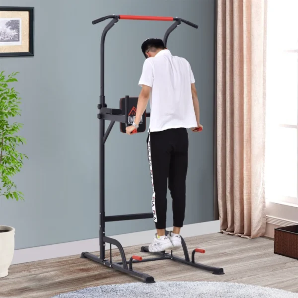 Torre de Ejercicios Estación Multifuncional Altura Ajustable con 7 Orificios para Entrenamiento Fitness Casa Gimnasio Oficina Carga Máx. 120 kg 123x98x189-239 cm Negro y Rojo - Imagen 9