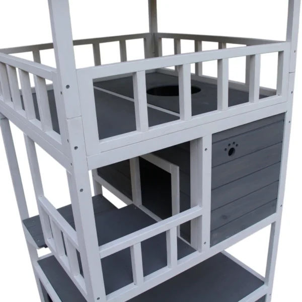 Caseta para Gatos de Madera de Abeto con Gran Espacio de 4 Pisos y Centro de Actividades 78x76x140cm - Imagen 5