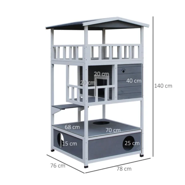 Caseta para Gatos de Madera de Abeto con Gran Espacio de 4 Pisos y Centro de Actividades 78x76x140cm - Imagen 11