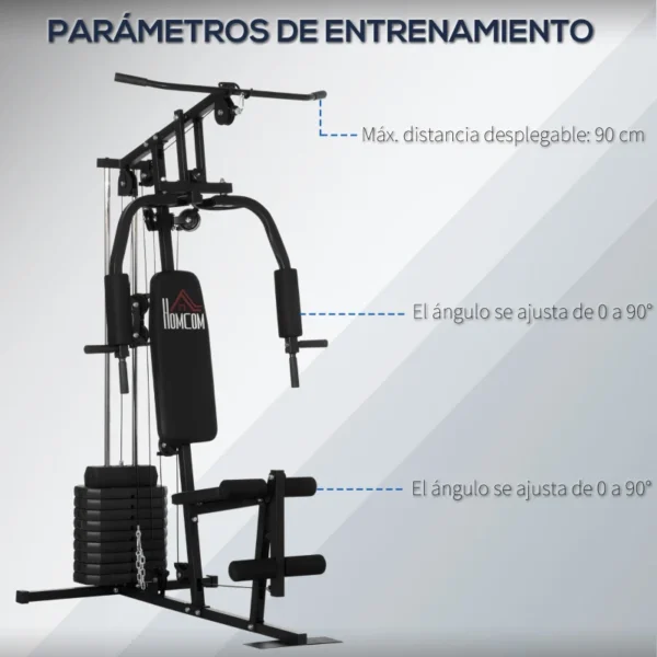 Multiestación Máquina de Musculación con Estribo para Piernas Placas de Peso de 45 kg Carga Max. 110 kg para Entrenamiento Fitness en Hogar Gimnasio 135x103x210 cm Negro - Imagen 7