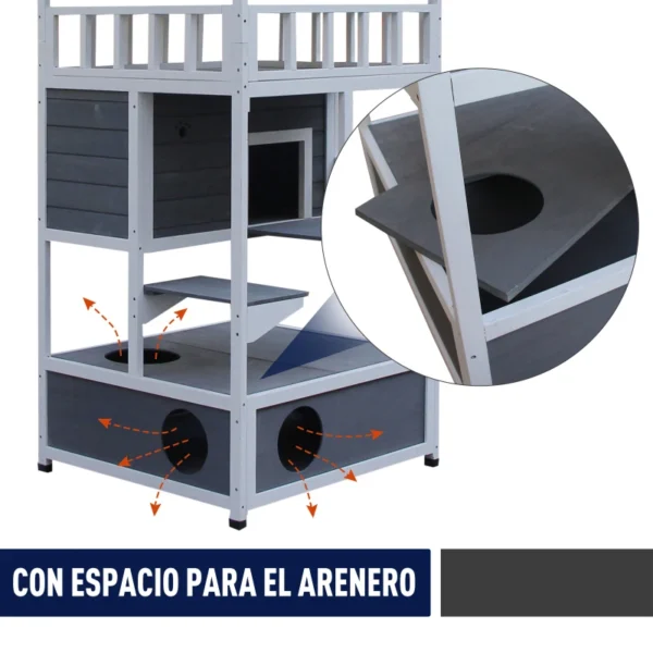 Caseta para Gatos de Madera de Abeto con Gran Espacio de 4 Pisos y Centro de Actividades 78x76x140cm - Imagen 8