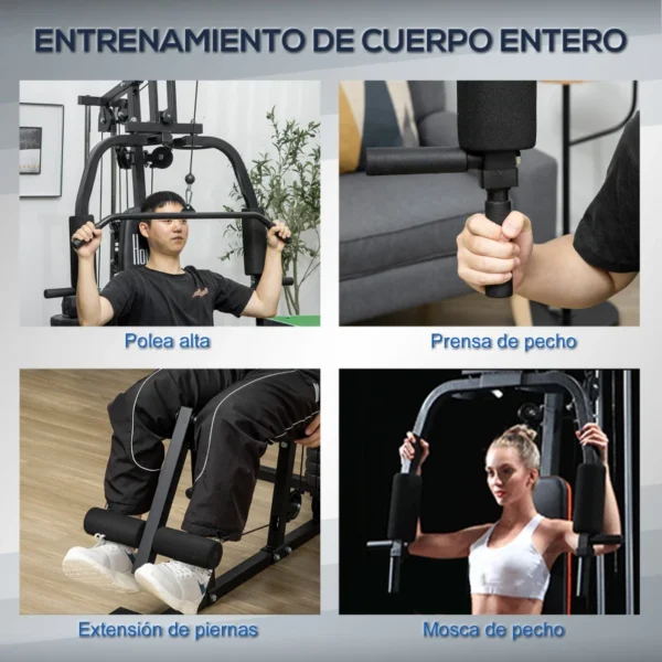 Multiestación Máquina de Musculación con Estribo para Piernas Placas de Peso de 45 kg Carga Max. 110 kg para Entrenamiento Fitness en Hogar Gimnasio 135x103x210 cm Negro - Imagen 9
