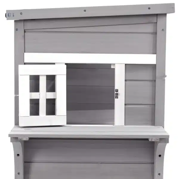 Caseta para Gatos de Madera Exterior Casa Grande para Gatos de 3 Pisos con Múltiples Entradas Ventanas y 2 Plataformas para Terraza Balcón Jardín 98x68,5x122 cm Gris - Imagen 3