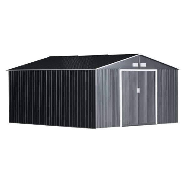 Cobertizo de Jardín 340x386x200 cm 12,27 m² Caseta Exterior de Acero para Almacenamiento de Herramientas con Puertas Correderas y Ventilaciones Gris