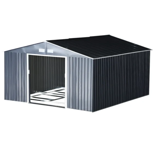 Cobertizo de Jardín 340x386x200 cm 12,27 m² Caseta Exterior de Acero para Almacenamiento de Herramientas con Puertas Correderas y Ventilaciones Gris - Imagen 6