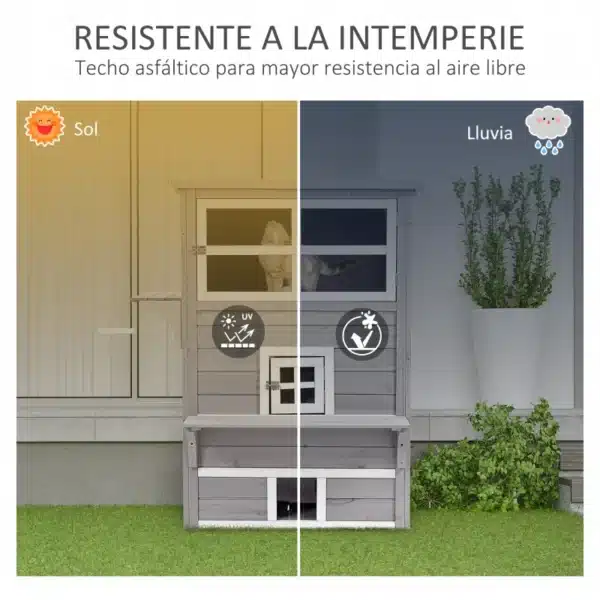 Caseta para Gatos de Madera Exterior Casa Grande para Gatos de 3 Pisos con Múltiples Entradas Ventanas y 2 Plataformas para Terraza Balcón Jardín 98x68,5x122 cm Gris - Imagen 8