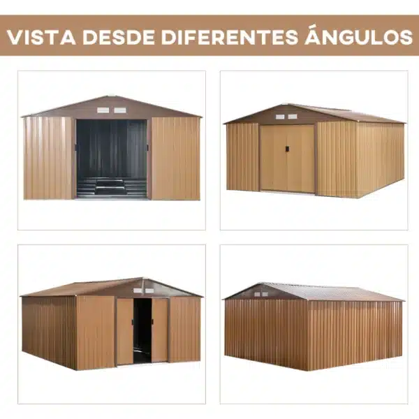 Cobertizo de Jardín 340x386x200 cm 12,27 m² Caseta Exterior de Acero para Almacenamiento de Herramientas con Puertas Correderas y Ventilaciones Ocre Oscuro - Imagen 5