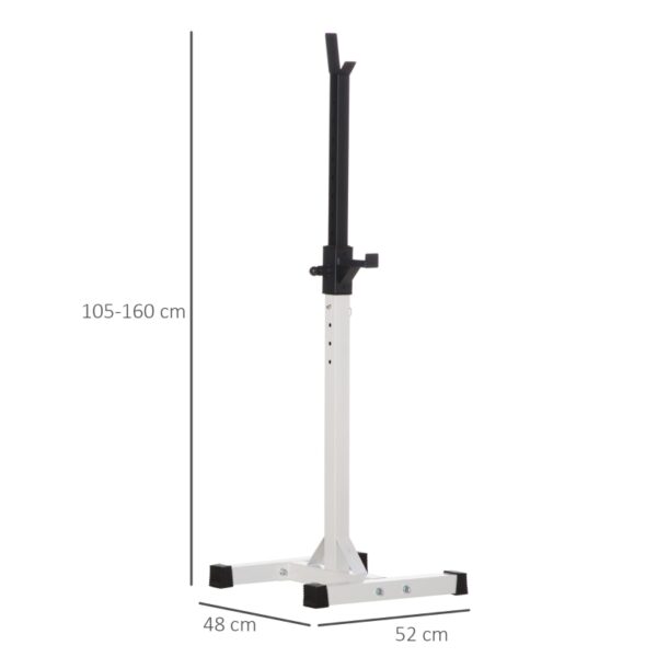 Soporte para Barras de Pesas Ajustable Estante de Acero para Levantamiento de Pesas Carga Máx. 150 kg Entrenamiento en Gimnasio Hogar 52x48x105-160 cm Blanco - Imagen 4