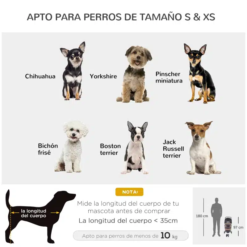 PawHut® Cochecito para Mascotas Perro o Gato Plegable Carrito Ruedas 360º  75x45x97cm Giran Cafe