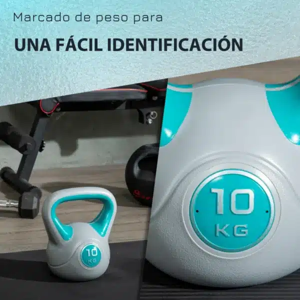 Pesa Rusa 10 kg Revestimiento de PU y Relleno de Arena para Entrenamiento de Fuerza 22x16x26 cm Azul y Gris - Imagen 6