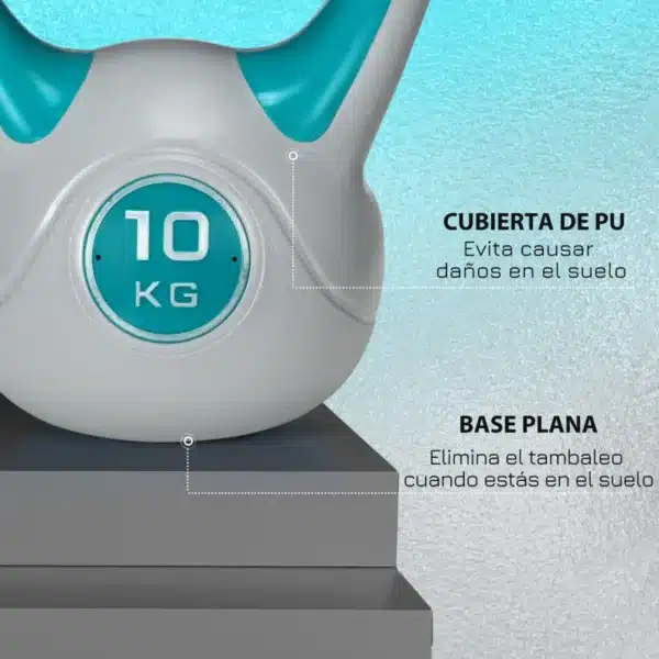Pesa Rusa 10 kg Revestimiento de PU y Relleno de Arena para Entrenamiento de Fuerza 22x16x26 cm Azul y Gris - Imagen 5
