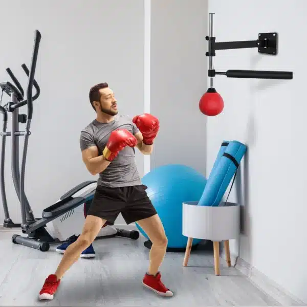 Bola de Velocidad de Boxeo Montado en Pared Altura Ajustable con Barra Giratoria e Inflador Punching Ball para Adultos y Adolescentes 79x72x20 cm Negro y Rojo - Imagen 7