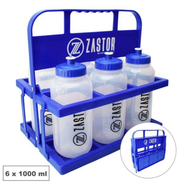 Pack 6 Botellas 1 Litro con Portabotellas Plegable Azul