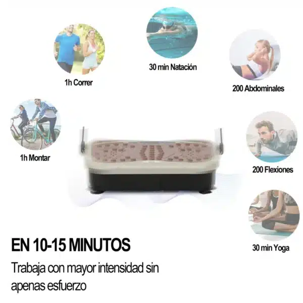 Plataforma Vibratoria con 2 Bandas Elásticas 200W Control Remoto 99 Velocidades USB Pantalla LED 54x33x14cm Café y Negro - Imagen 6