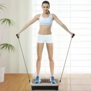 Plataforma Vibratoria con 2 Bandas Elásticas 200W Control Remoto 99 Velocidades USB Pantalla LED 54x33x14cm Café y Negro