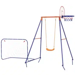 Columpio para Niños de 3-8 Años 3 en 1 con Canasta y Portería de Fútbol Desmontable Marco de Acero Multicolor
