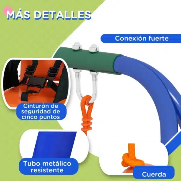 Columpio para Niños y Bebés con 1 Silla para Niños 1 Silla para Bebés y Cinturón de Seguridad 180x160x182 cm Naranja - Imagen 4