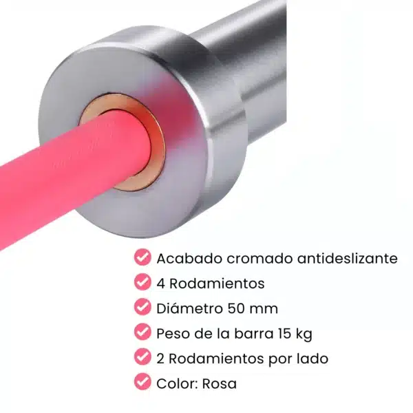BARRA OLÍMPICA ROSA 2M * 50MM 4 RODAMIENTOS 340KG agarre 25mm - Imagen 10