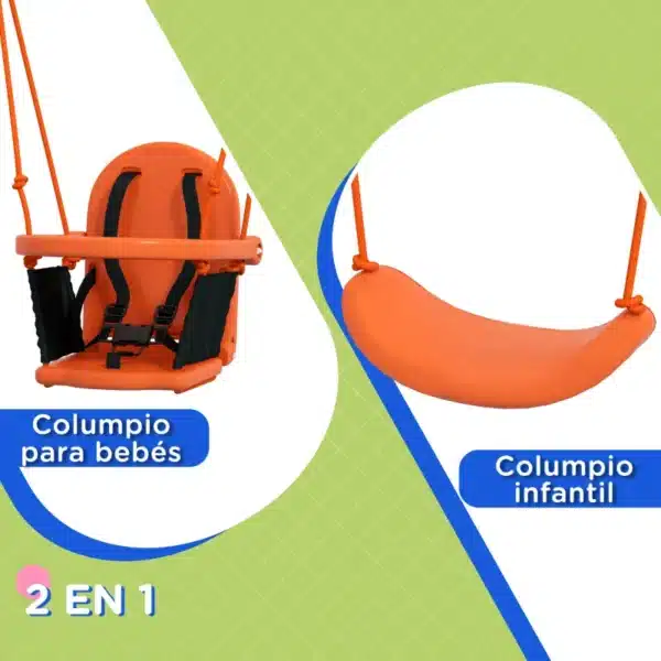 Columpio para Niños y Bebés con 1 Silla para Niños 1 Silla para Bebés y Cinturón de Seguridad 180x160x182 cm Naranja - Imagen 6