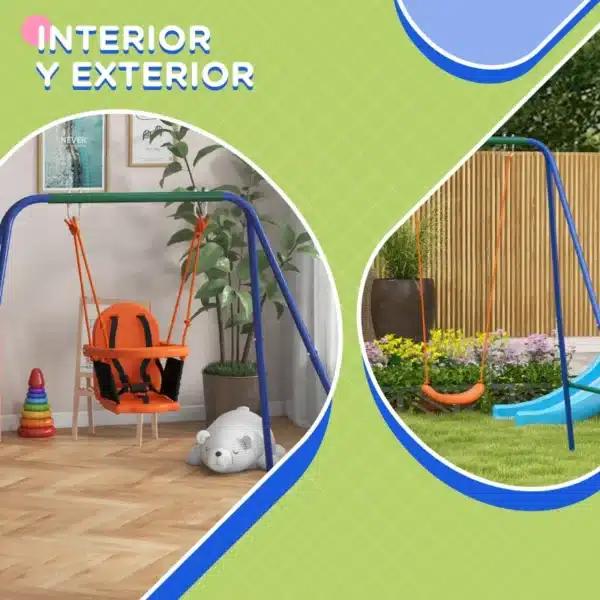 Columpio para Niños y Bebés con 1 Silla para Niños 1 Silla para Bebés y Cinturón de Seguridad 180x160x182 cm Naranja - Imagen 5