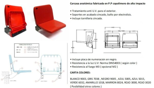 ASIENTO PLEGABLE DE GRADA-CON RESPALDO FIJO Y ASIENTO ABATIBLE AUTOMATICAMENTE - Imagen 5