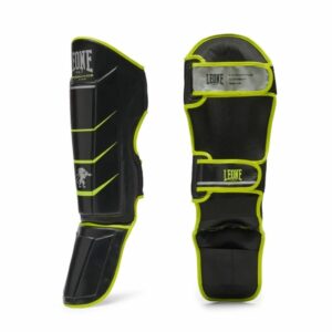 Leone 1947 Revo Fluo Shinguard Negro-Amarillo espinilleras cuero natural