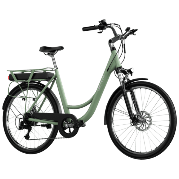 Bicicleta eléctrica Capital Bicicleta eléctrica de ciudad con 80 km de autonomía, 28", suspensión delantera, cambio Shimano de 6 velocidades y doble disco de freno.