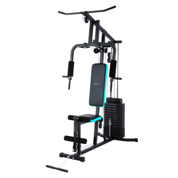 Drumfit HomeGym 1000 Single Estación de entrenamiento multifuncional. Bloque de pesas total de 65 Kg. Full-Body Workout. Con almohadillas acolchadas. Ajustable. Peso máximo de 120 kg y altura máxima 185 cm.